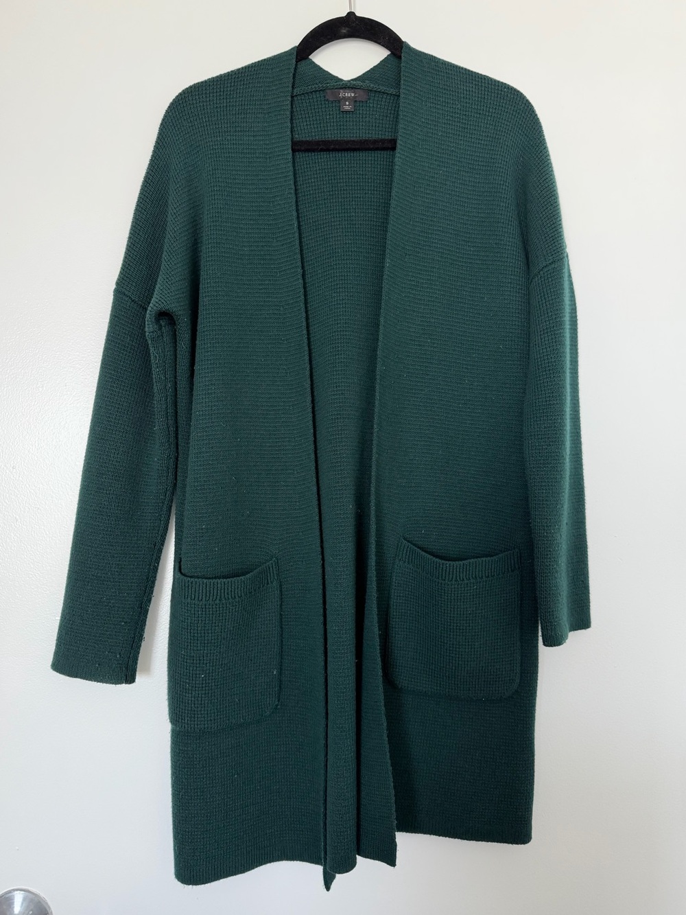 Jcrew Forest Green Open Front Knit Cardigan